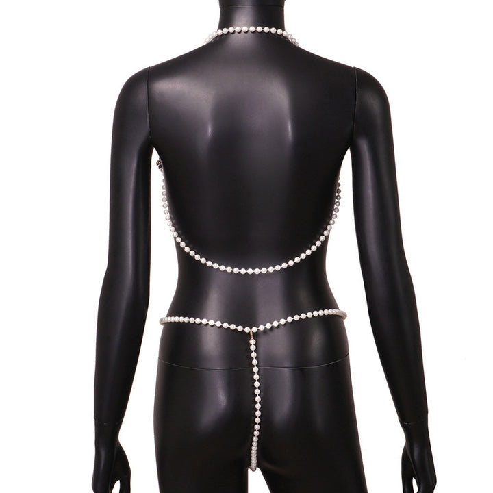 New Sexy Pearl-Embellished Halter Bikini Set