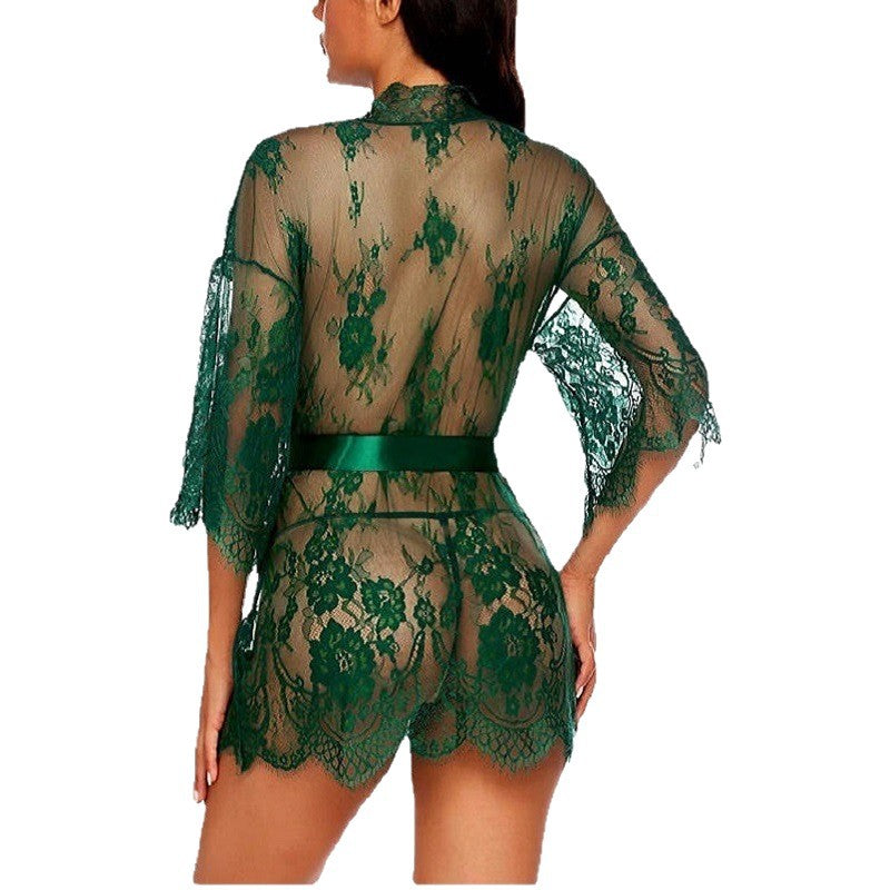 Lace mesh see-through nightgown