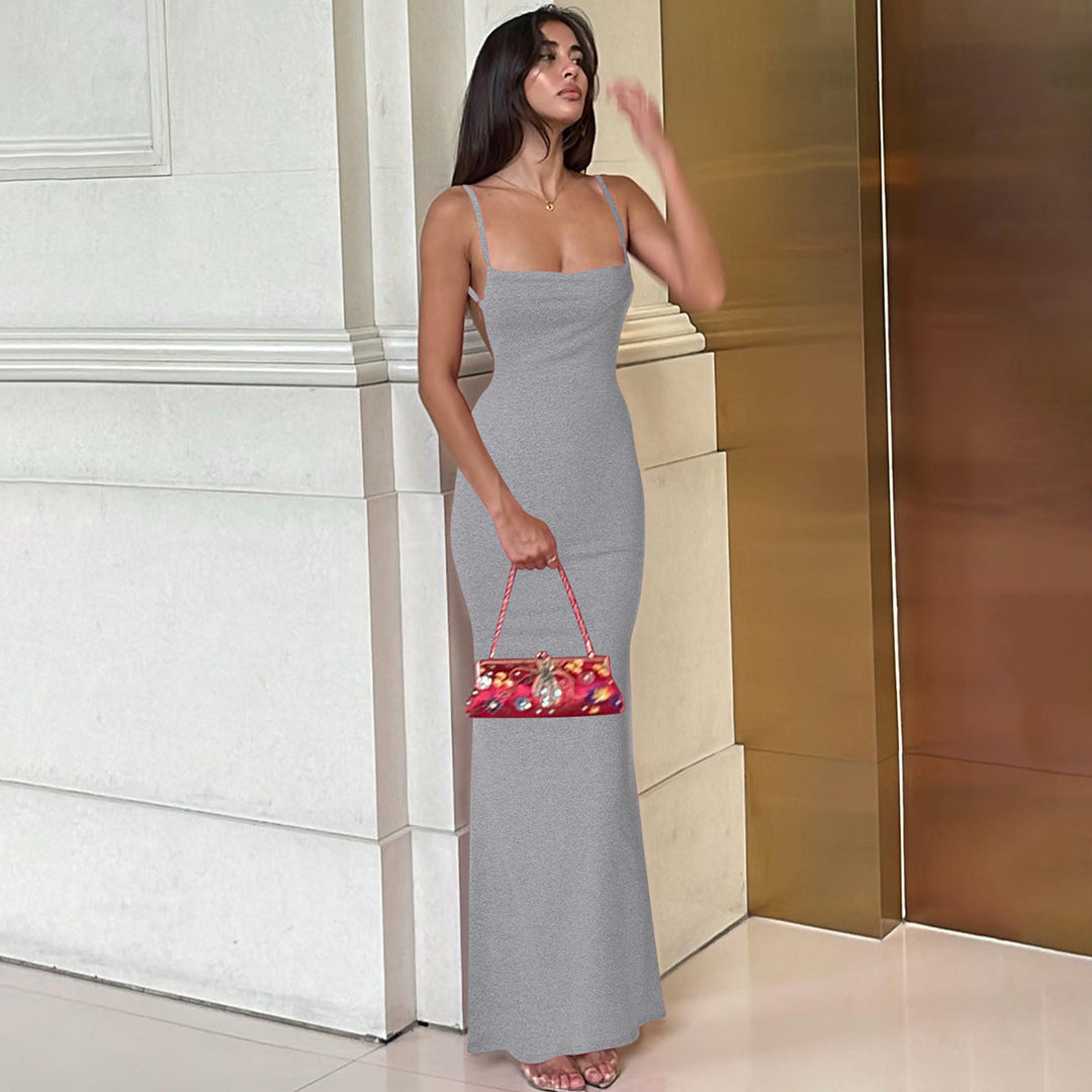 Sexy slim backless suspender dress