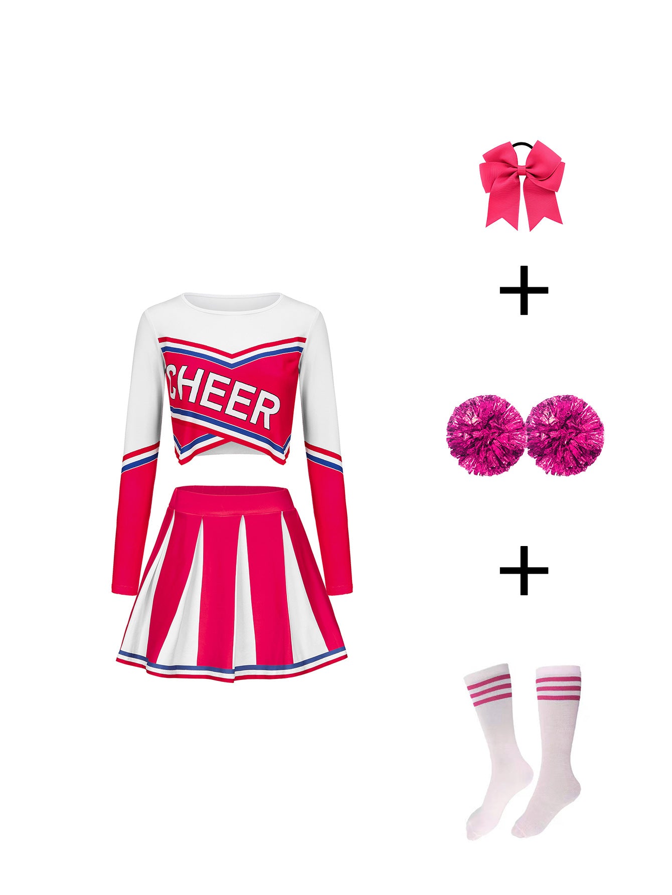Sexy cheerleading outfit, long-sleeved, includes accessories
