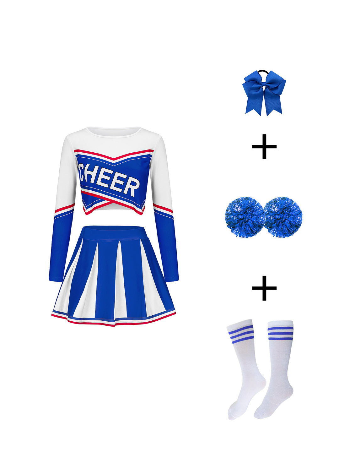 Sexy cheerleading outfit, long-sleeved, includes accessories