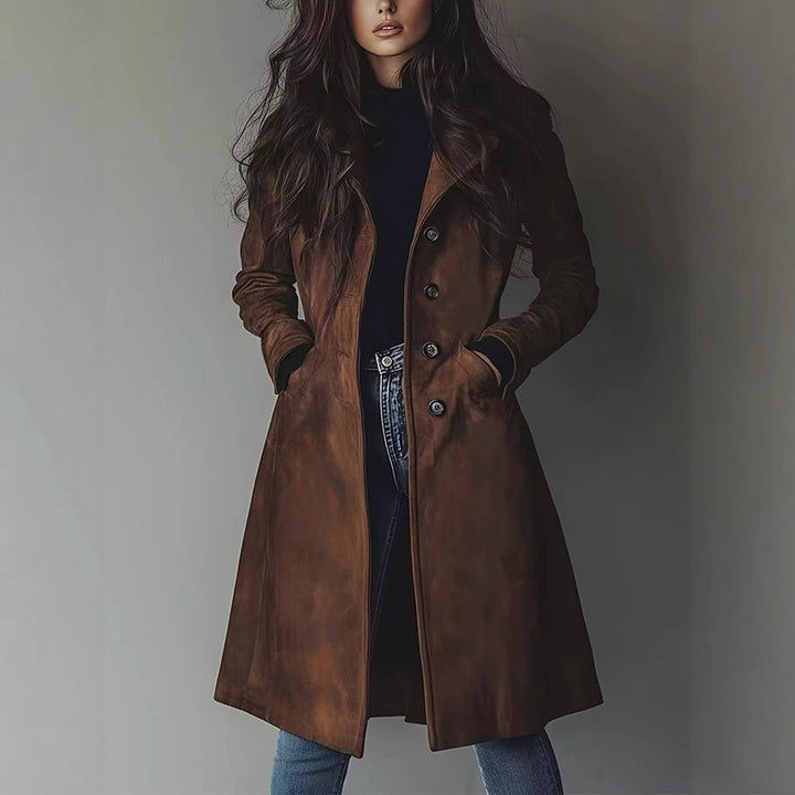 Eye-catching, stylish, casual-style faux suede trench coat