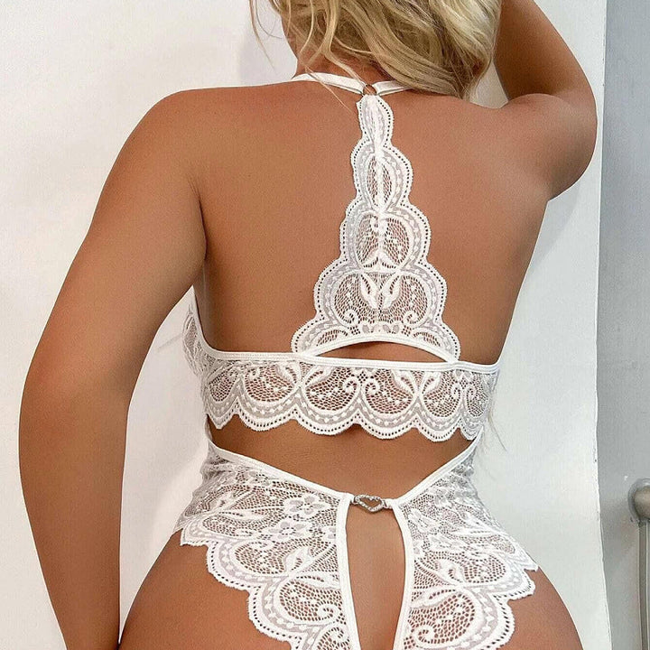 Sexy deep V crotchless one-piece pajamas