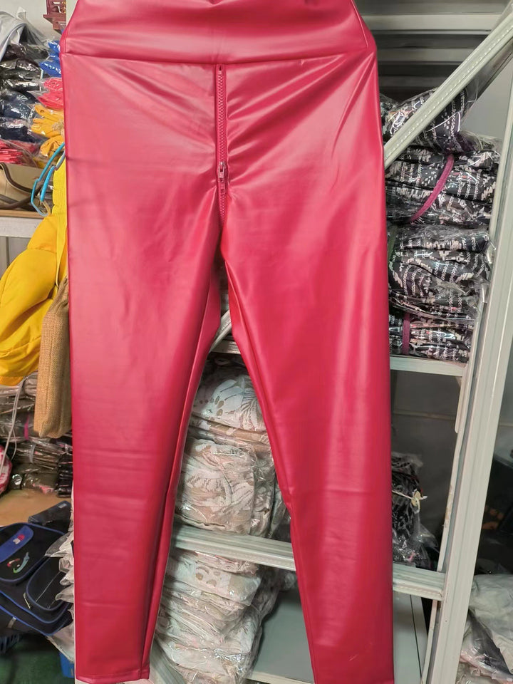 Sexy matte PC leather open crotch pants
