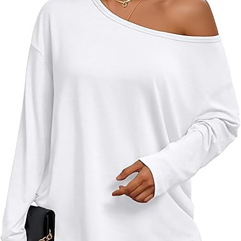 New casual asymmetric-neckline top