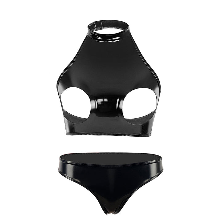 Sexy glossy patent PU lingerie set