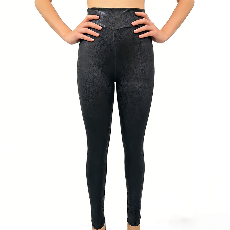 PU leather leggings with a two-way crotch zipper