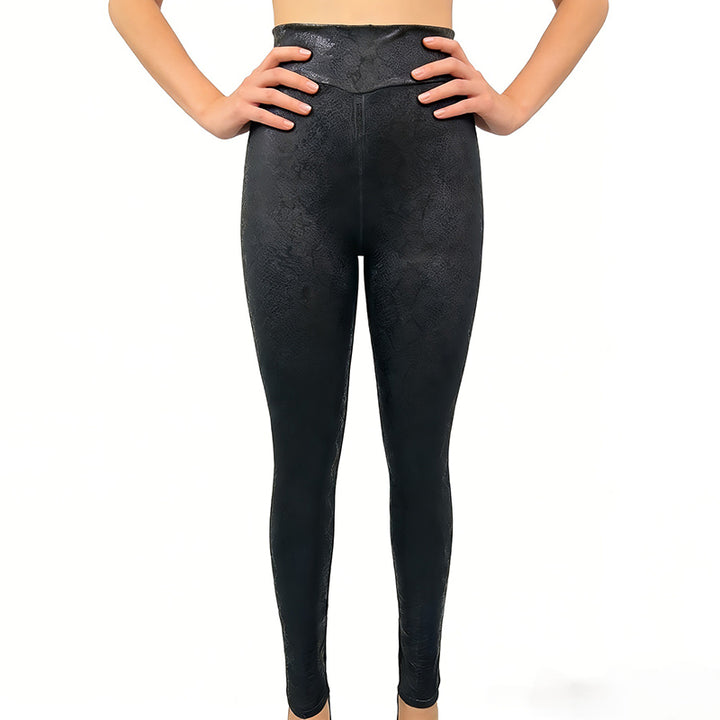 PU leather leggings with a two-way crotch zipper