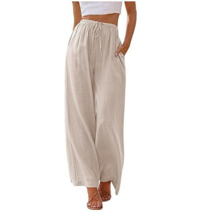 Relaxed-fit linen wide-leg trousers with a drawstring waist
