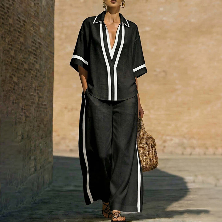 Elegant Two-Piece Casual Set with Color-Blocking