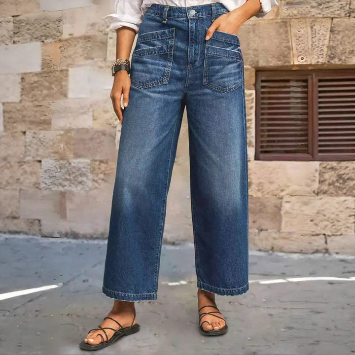 Plus-size mid-rise stretchy wide-leg jeans