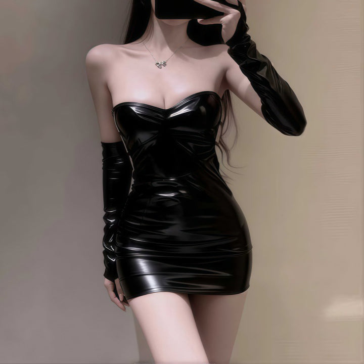 Sexy leather skirt set