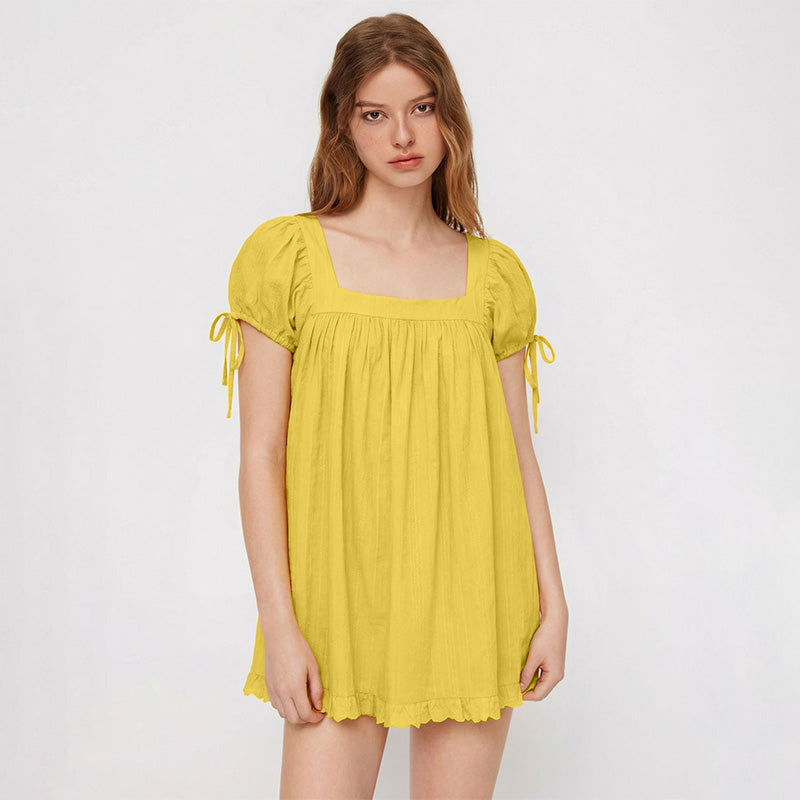 New casual square-neck ruffled short-sleeve shirt