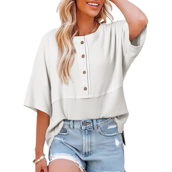 New casual color-block T-shirt with three-quarter sleeves