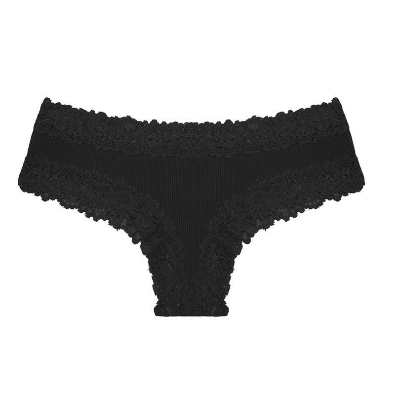 Low-rise floral lace panties with a cotton gusset.