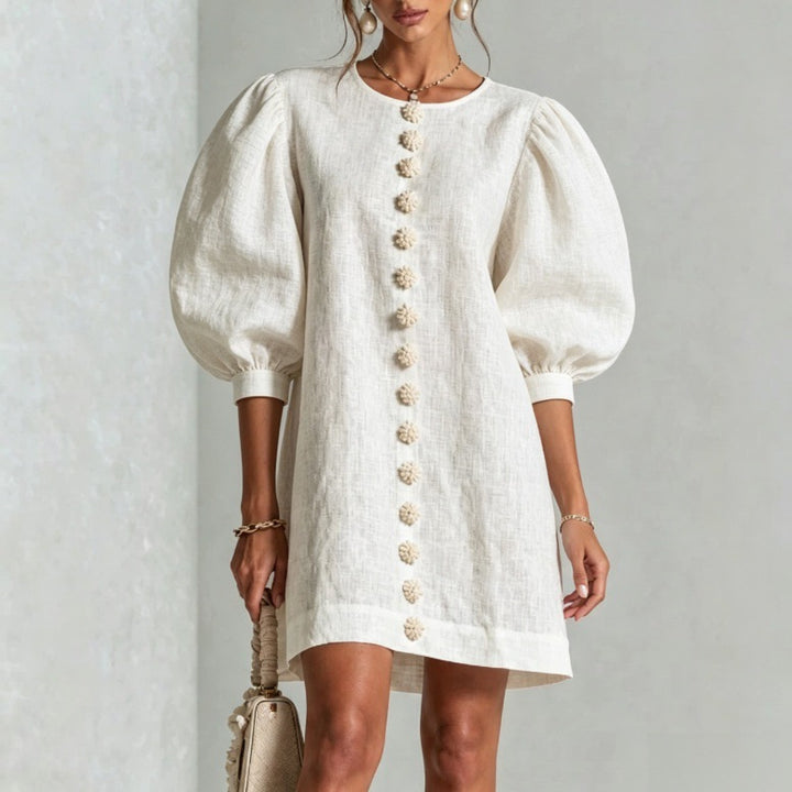 New Autumn/Winter Cotton-Linen Dress with Lantern Sleeves