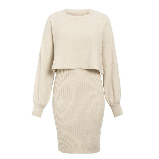 Best-selling two-piece set: knit dress and pullover sweater