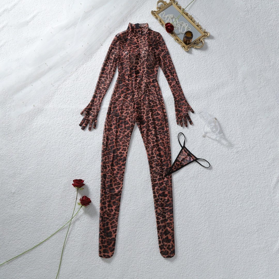 New Sexy Slim-Fit Long-Sleeve Leopard Print Zipper Set