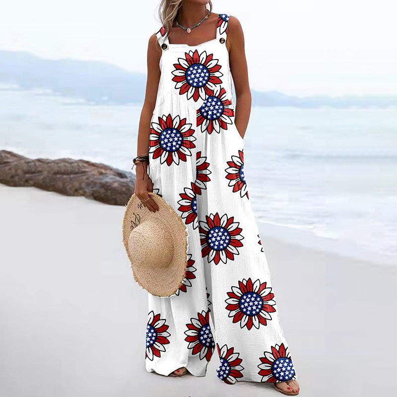 Trendy Printed Wide-Leg Straight-Cut Camisole Jumpsuit