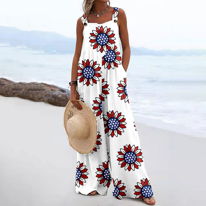 Trendy Printed Wide-Leg Straight-Cut Camisole Jumpsuit