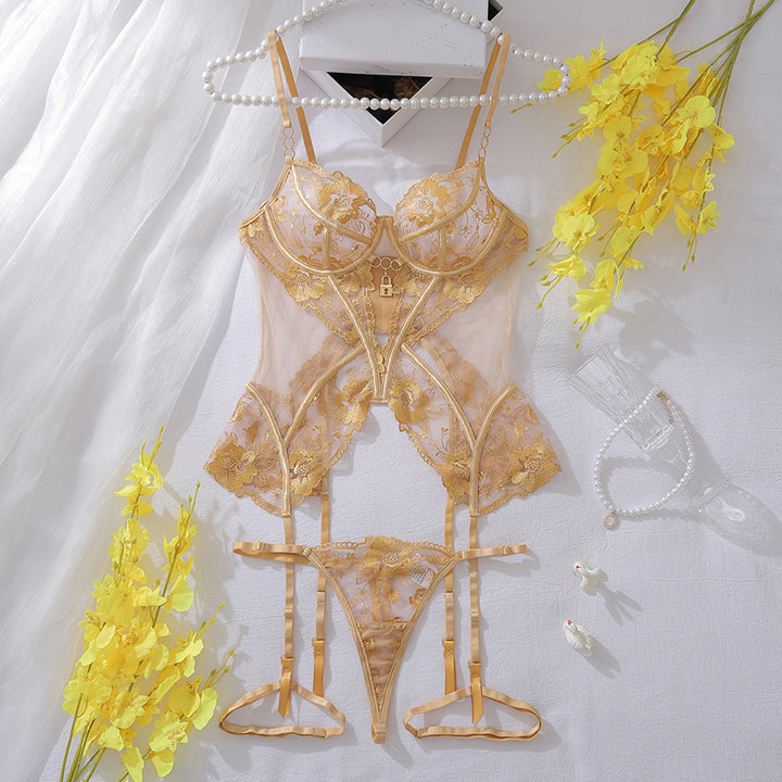 Best-selling sheer embroidered mesh lingerie set