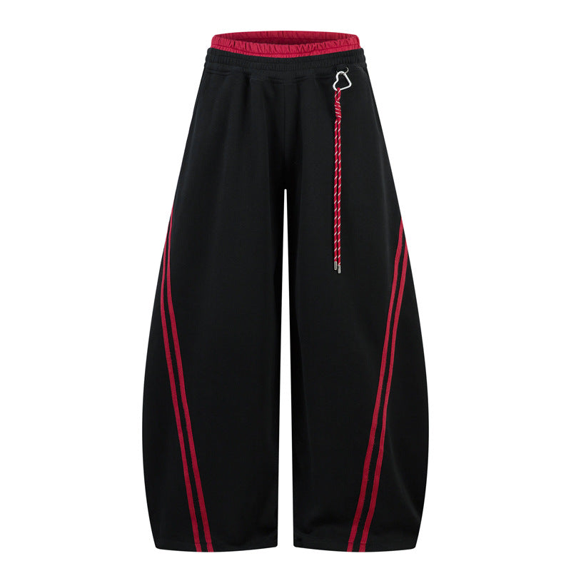 American-style casual loose-fit color-block striped trousers