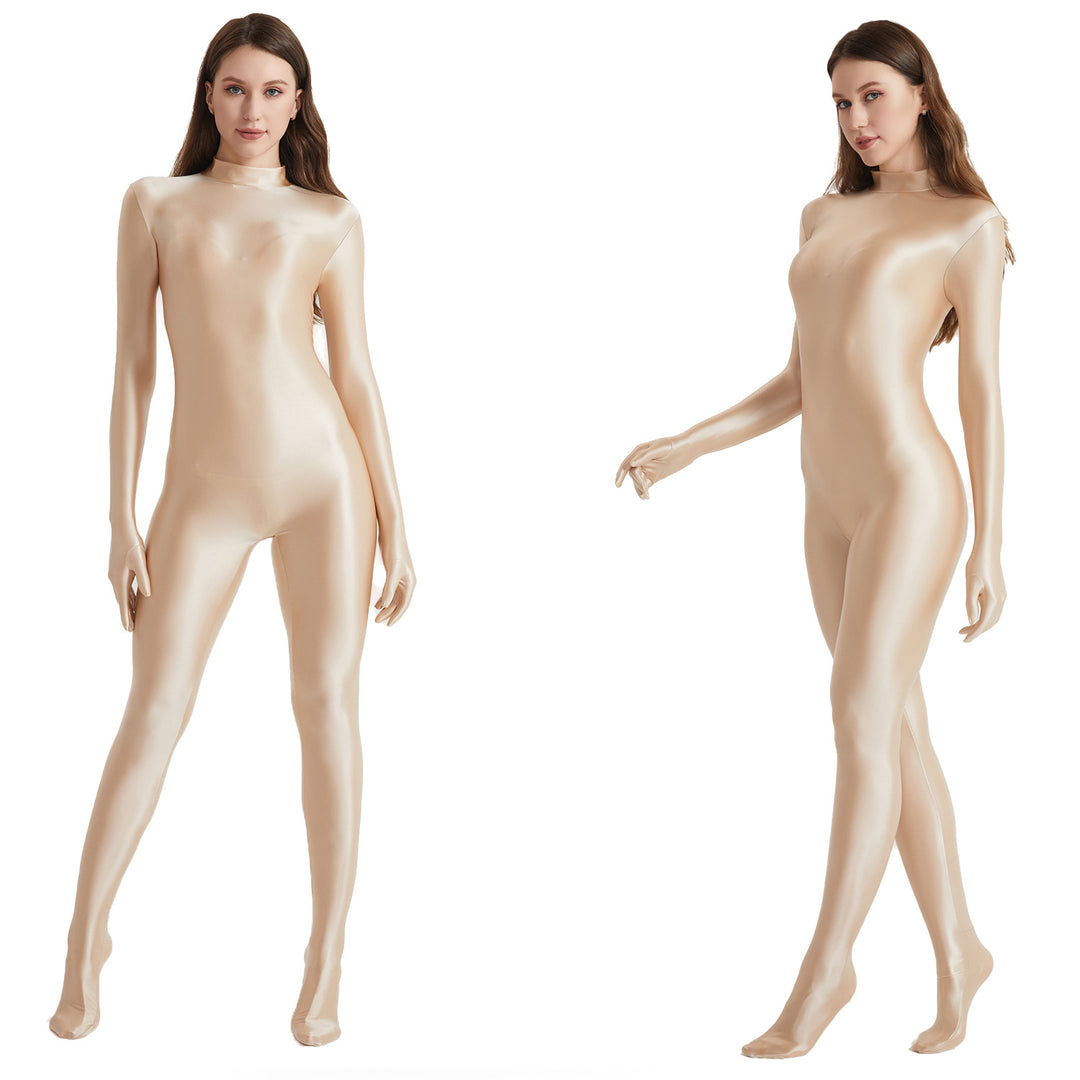 High-Neck Stretchy Glossy Yoga Bodysuit