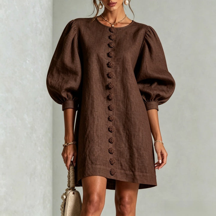New Autumn/Winter Cotton-Linen Dress with Lantern Sleeves