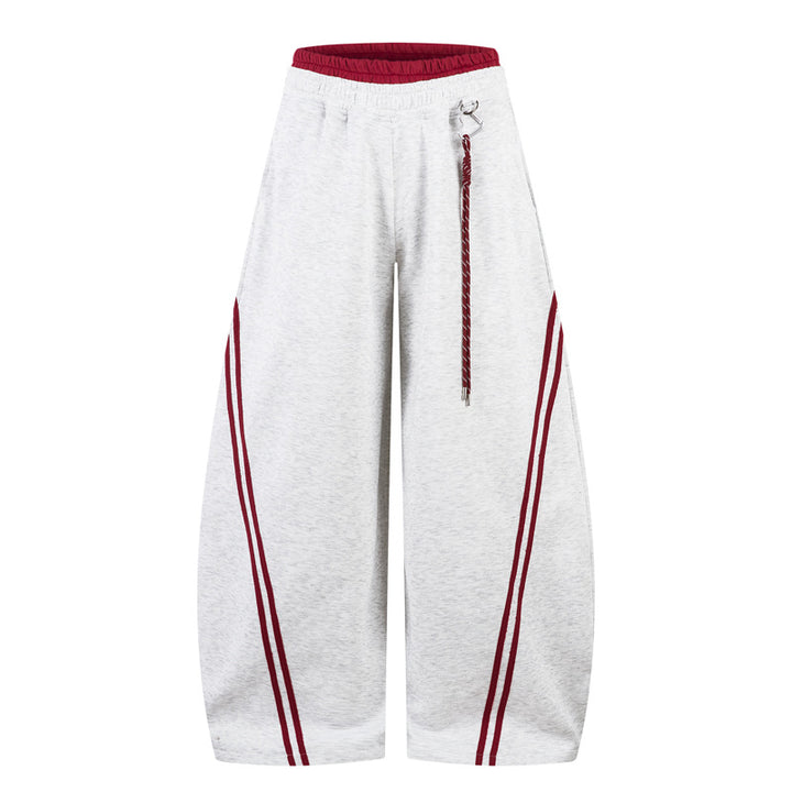 American-style casual loose-fit color-block striped trousers