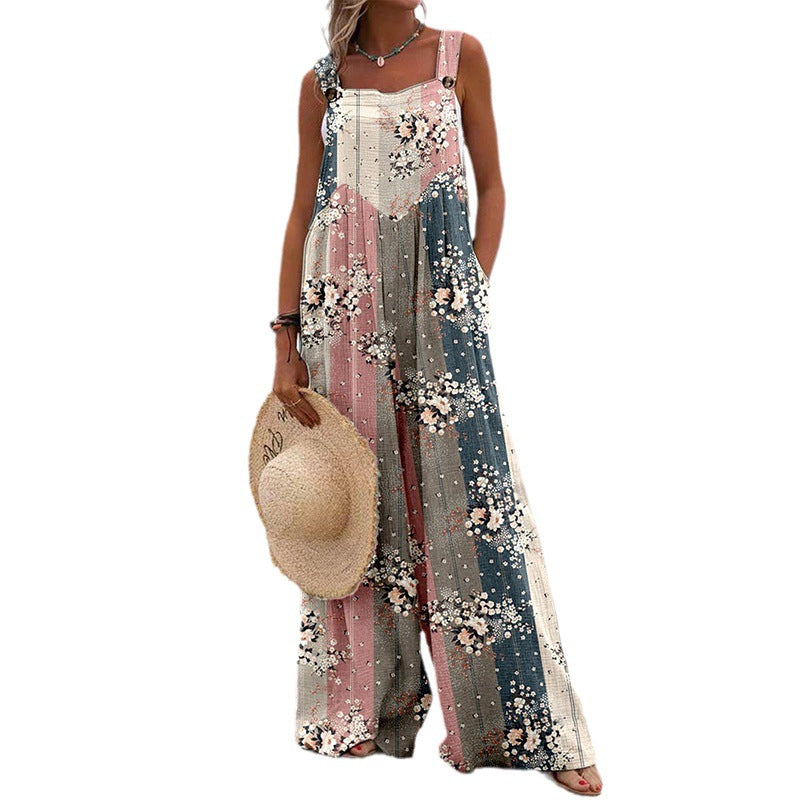 Trendy Printed Wide-Leg Straight-Cut Camisole Jumpsuit