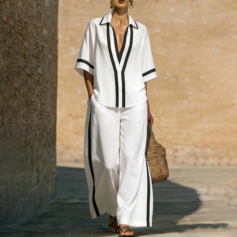 Elegant Two-Piece Casual Set with Color-Blocking