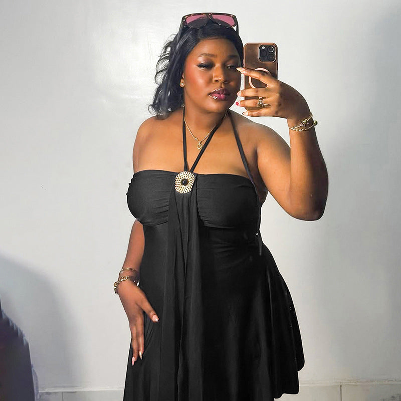 Ruched halter-neck strapless mini dress