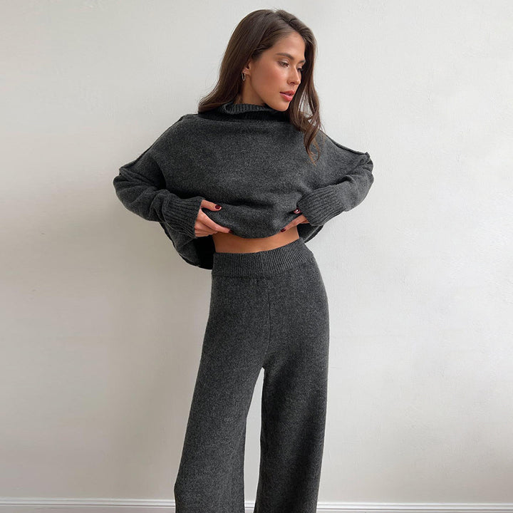 New casual high-neck sweater and trousers set