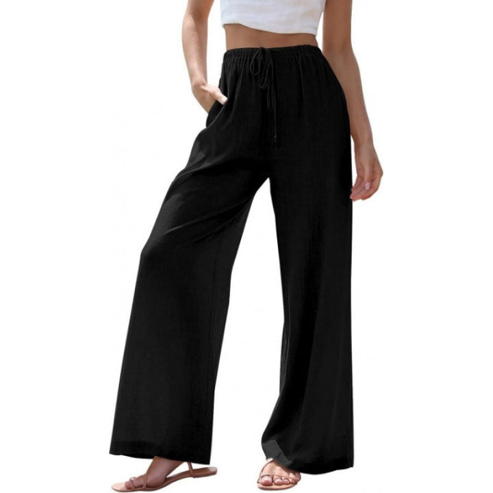 Relaxed-fit linen wide-leg trousers with a drawstring waist