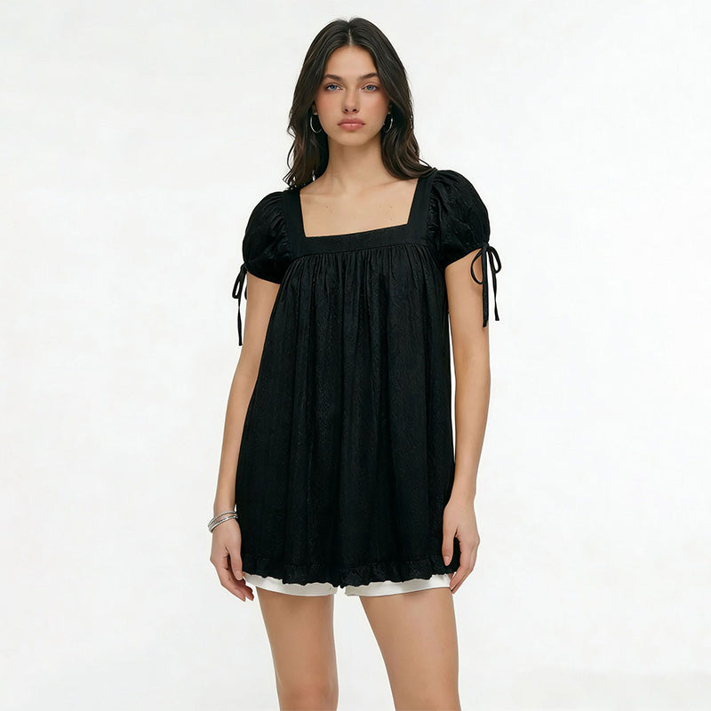 New casual square-neck ruffled short-sleeve shirt