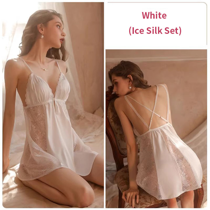 New Sexy Lightweight Ice Silk and Lace Nightgown
