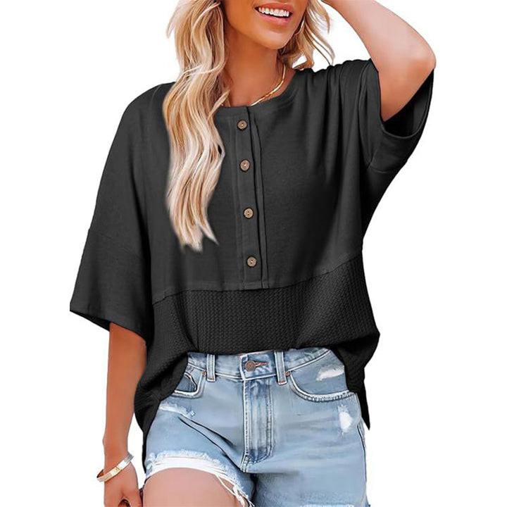 New casual color-block T-shirt with three-quarter sleeves