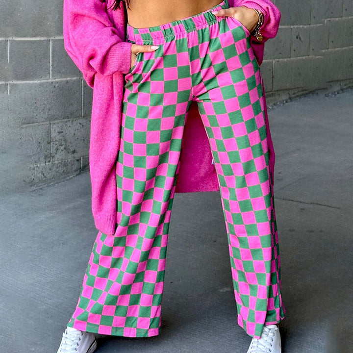 New 3D-print casual trousers: loose, high-waisted, wide-leg fit.