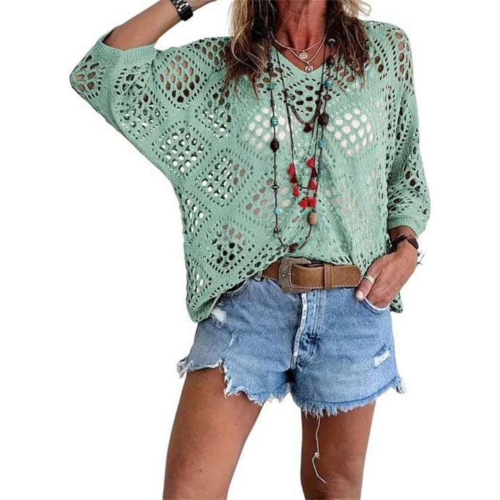 Spring/Summer V-neck batwing-sleeve knit pullover