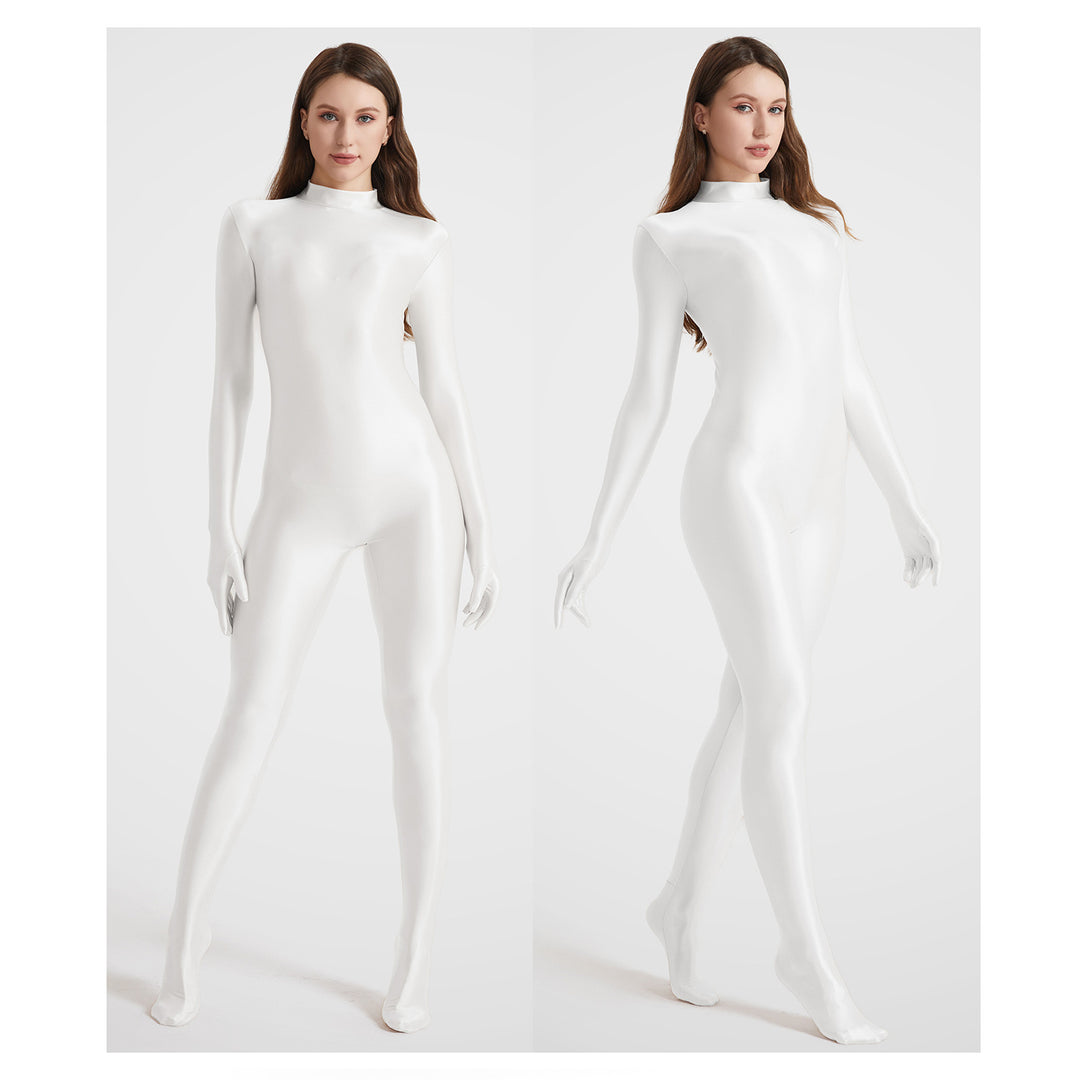 High-Neck Stretchy Glossy Yoga Bodysuit