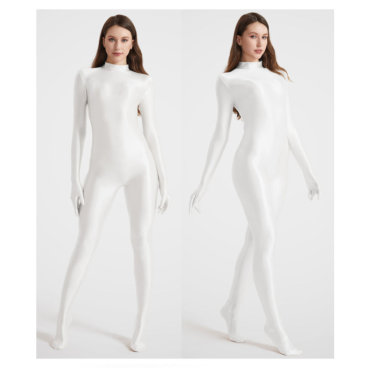 High-Neck Stretchy Glossy Yoga Bodysuit