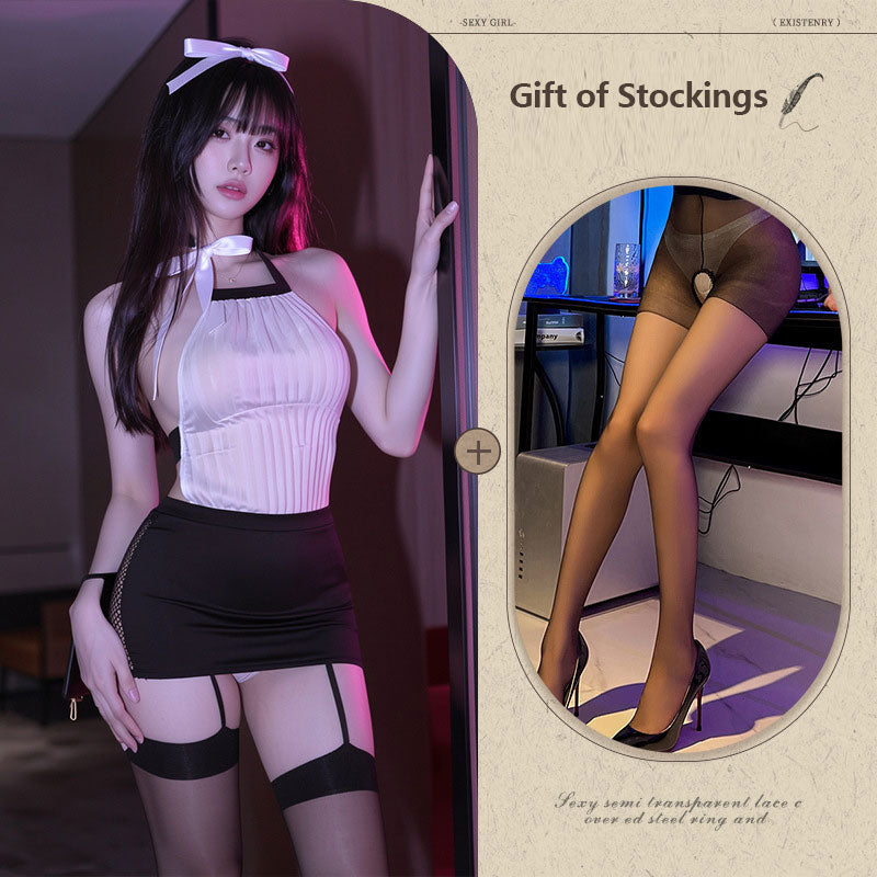 New "Junior Secretary" Style: Backless Cut-Out Bodycon Skirt Set
