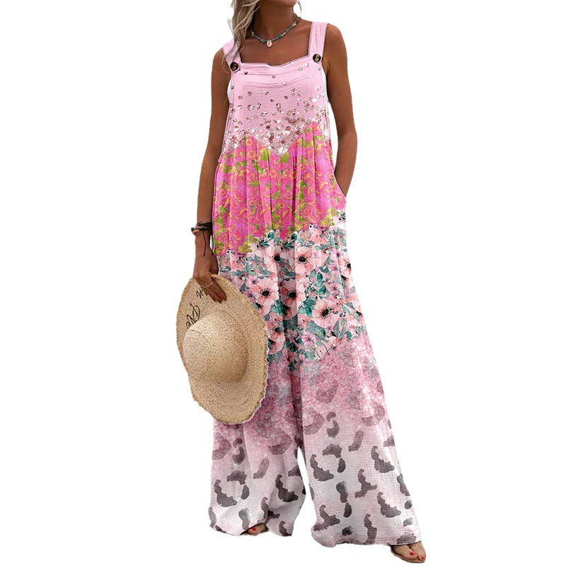 Trendy Printed Wide-Leg Straight-Cut Camisole Jumpsuit
