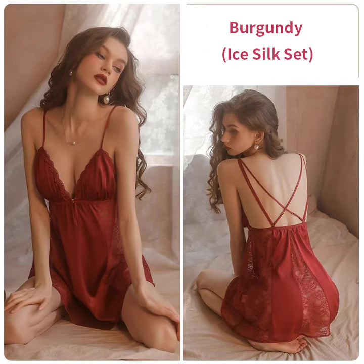New Sexy Lightweight Ice Silk and Lace Nightgown