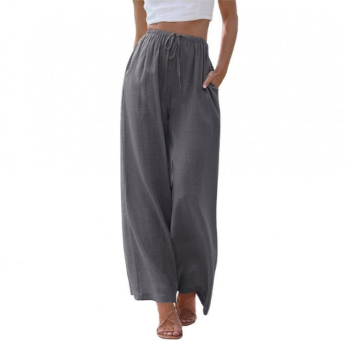 Relaxed-fit linen wide-leg trousers with a drawstring waist