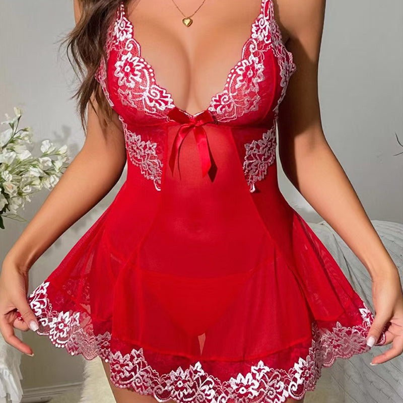 Sexy sheer mesh camisole nightdress with bow detail.