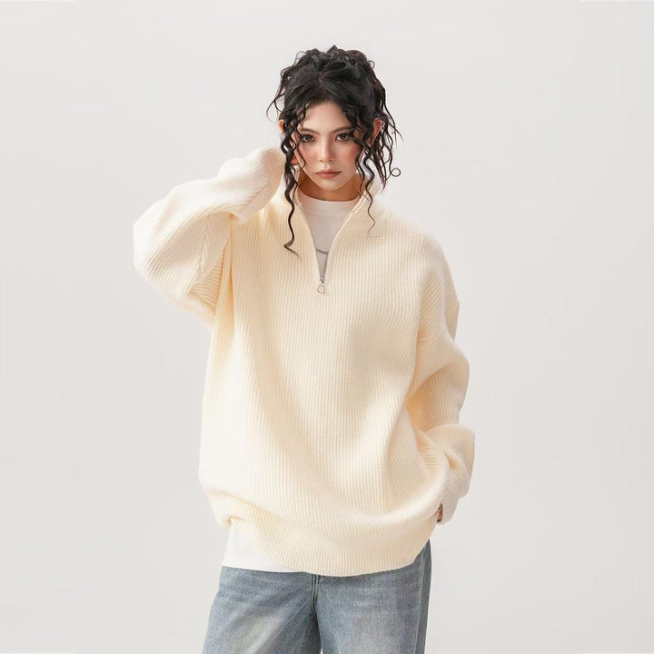 Premium Solid-Color Loose-Fit Half-Zip Sweater (Unisex)