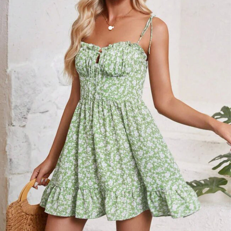 New Sexy Floral Mini Dress (Shoulder-Tie Design)