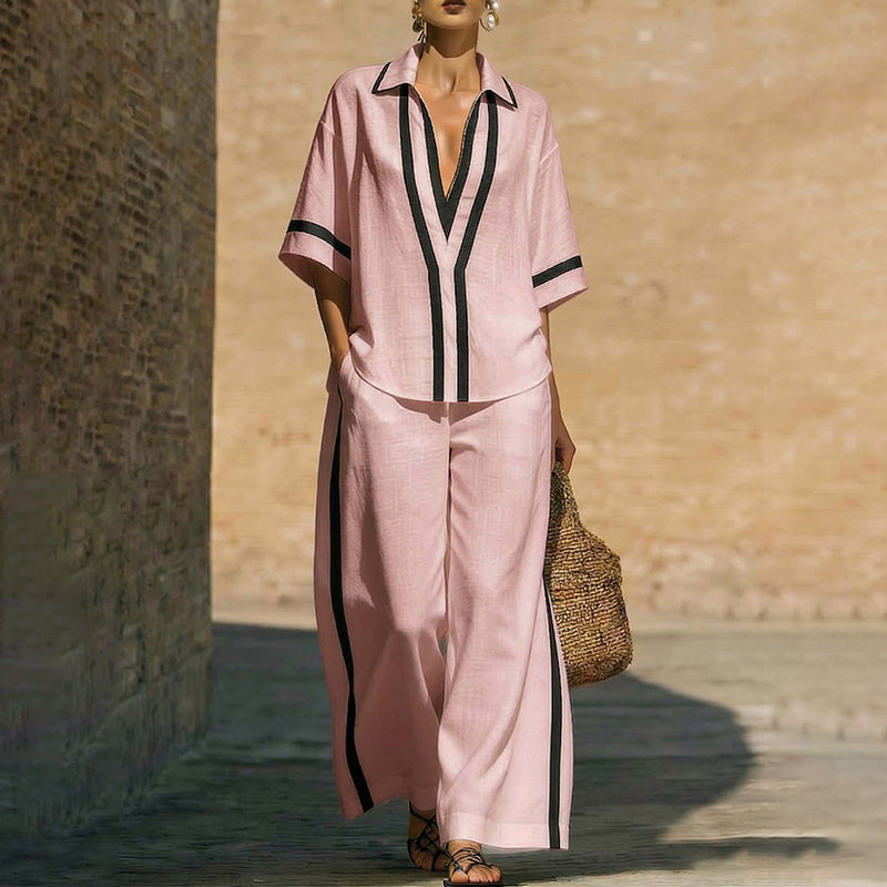 Elegant Two-Piece Casual Set with Color-Blocking