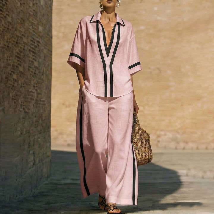 Elegant Two-Piece Casual Set with Color-Blocking